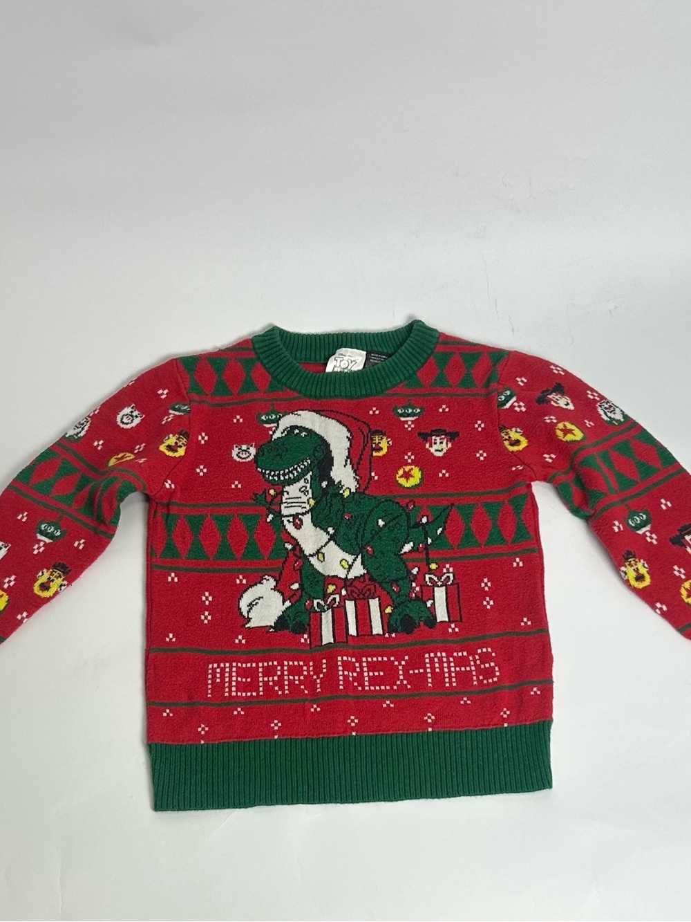 Kids Holiday 'Merry Rex-Mas' Red & Green Crewneck Sweater